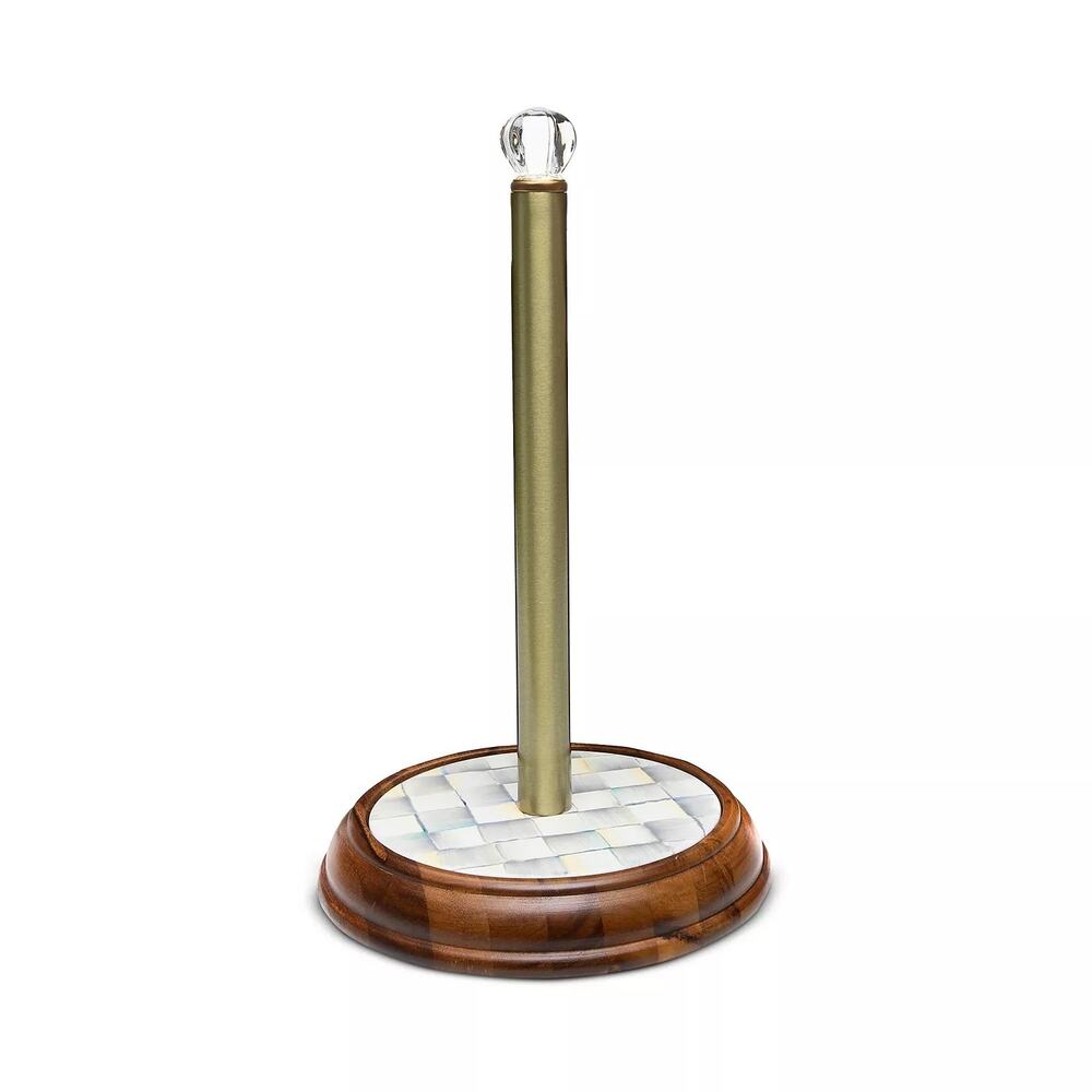 MacKenzie-Childs Sterling Check Wood Paper Towel Holder New In Box